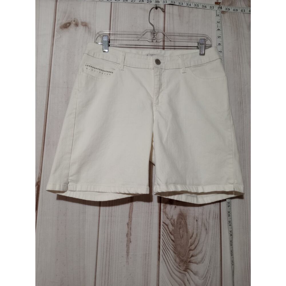 Lee Slender Secret Shorts Womens 10 Medium White Embellished Pockets Stretch